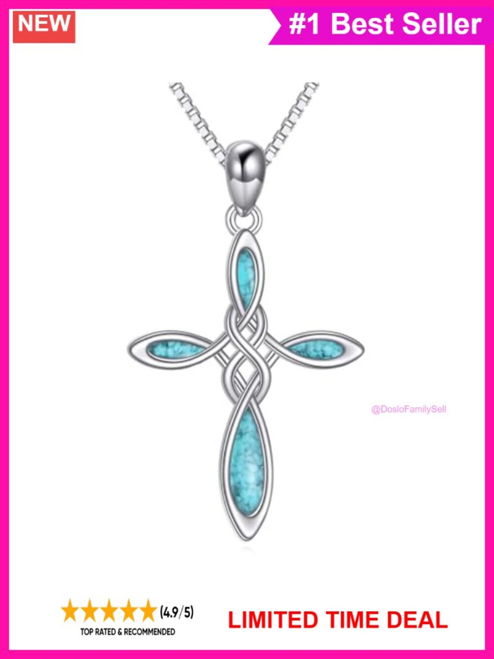 Celtic Knot Cross Necklace Sterling Silver Turquoise Pendant 18 Inch
